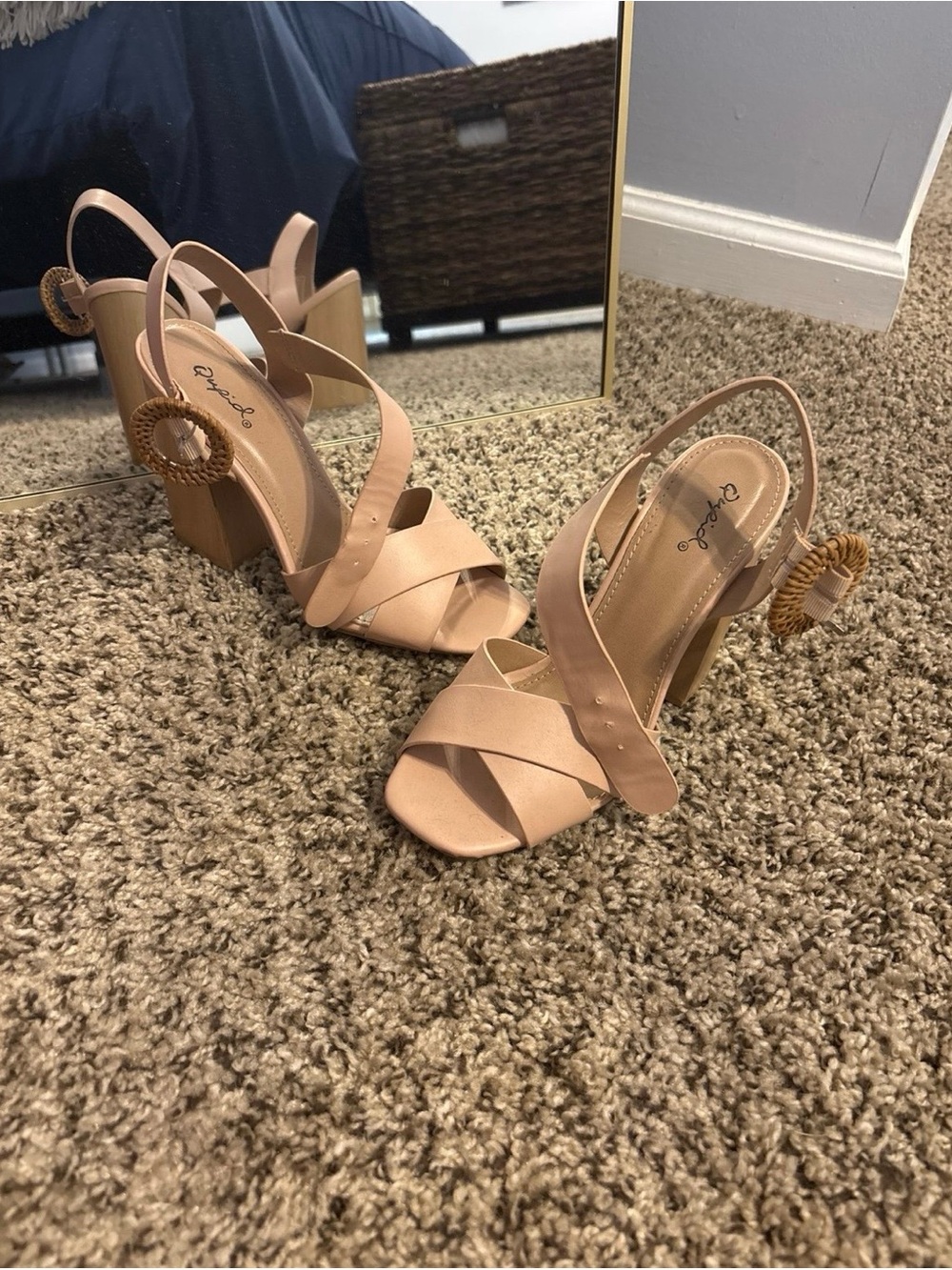Qupid Blush Pink Strappy Block Heel Sandals